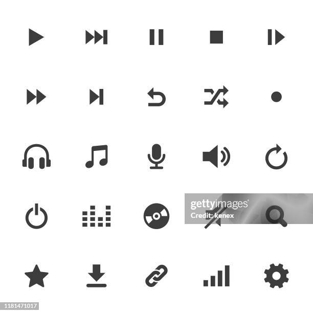 ilustrações de stock, clip art, desenhos animados e ícones de multimedia and audio icons set - auscultador equipamento áudio