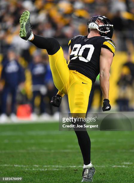Watt of the Pittsburgh Steelers reacts after making a sack during the second quarter against the Los Angeles Rams at Heinz Field on November 10, 2019...