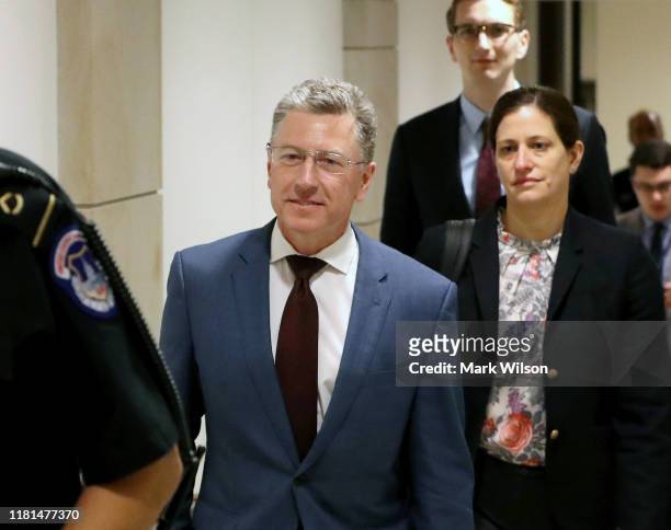Former US Special Envoy for Ukraine, Kurt Volker walks away after attending a closed door meeting for the second time at the U.S. Capitol October 16,...