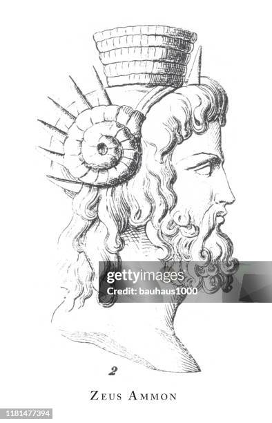 zeus ammon, gods and mythological characters engraving antique illustration, published 1851 - zeus stock illustrations