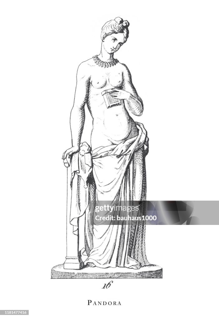 Pandora, Gods and Mythological Characters Engraving Antique Illustration, Published 1851