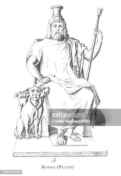 hades (pluto), gods and mythological characters engraving antique illustration, published 1851 - mercury god stock illustrations
