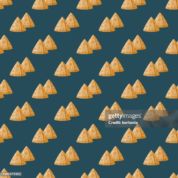 samosas indian food pattern - indian curry stock illustrations