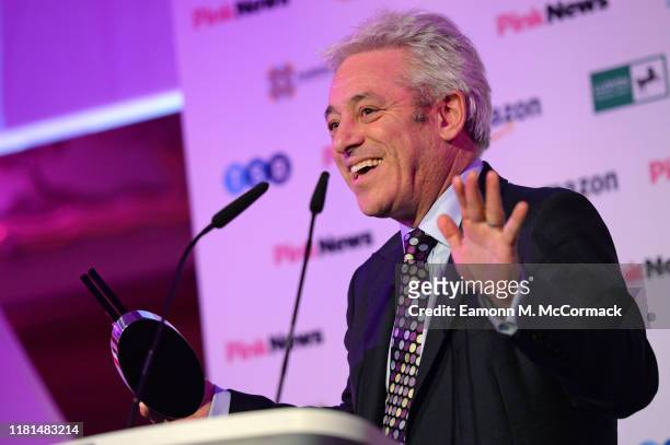 John Bercow accepting the Special Award at the PinkNews Awards 2019 at The Church House on October 16, 2019 in London, England.