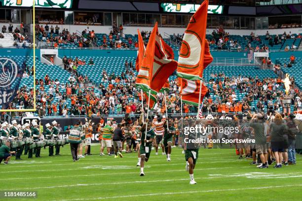 University of Miami Hurricanes mascot Sebastian during the college football game between the University of Louisville Cardinals and the University of...