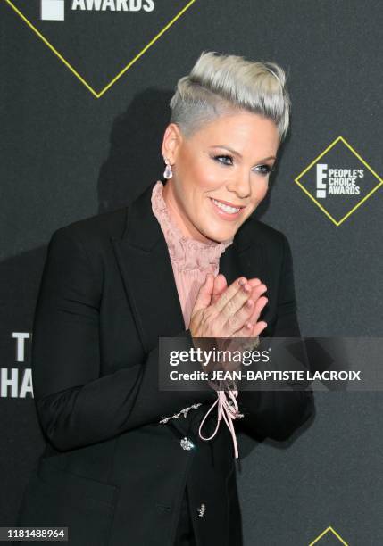 Singer/songwriter Pink arrives for the 45th annual E! People's Choice Awards at Barker Hangar in Santa Monica, California, on November 10, 2019.