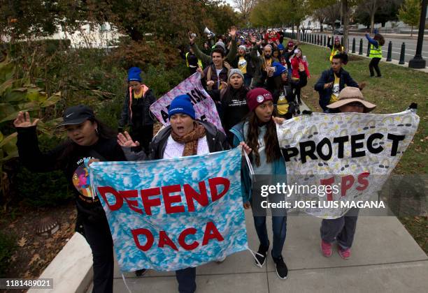 Demonstrators arrive in front of the US Supreme Court during the "Home Is Here" March for Deferred Action for Childhood Arrivals , and Temporary...