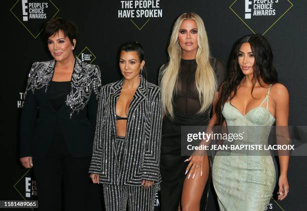 Business women/media personality Kris Jenner, Kourtney Kardashian, Khloé Kardashian and Kim Kardashian arrive for the 45th annual E! People's Choice...