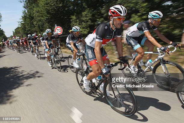 Fabian Cancellara of Switzerland and team Trek Leopard during Stage 3 of the 2011 Tour de France from Olonne sur Mer to Redon on July 4, 2011 in...
