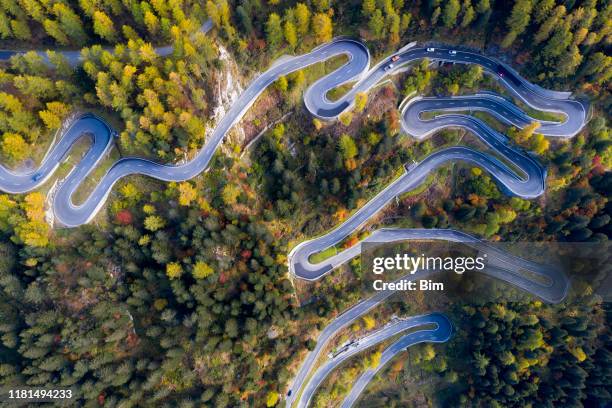 aerial view of maloja pass in swiss alps - hairpin curve stock pictures, royalty-free photos & images