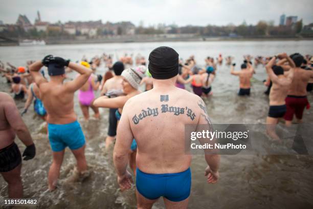 People seen during ice swimming in Warsaw on November 10, 2019.