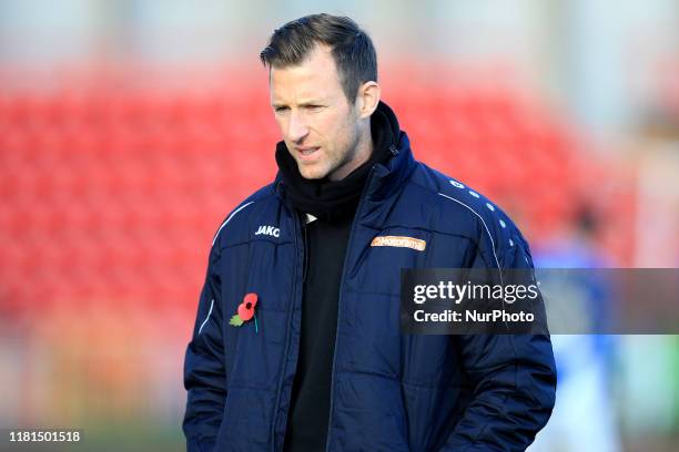 Gateshead manager Mike Williamson during the FA Cup match between Gateshead and Oldham Athletic at the Gateshead International Stadium, Gateshead on...