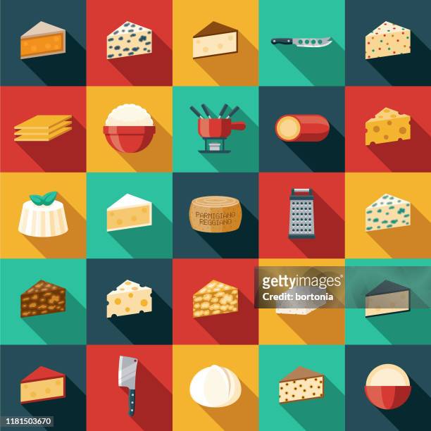 cheese icon set - cheddar cheese stock illustrations