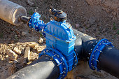 Connection of the construction of main city water blue supply pipeline.