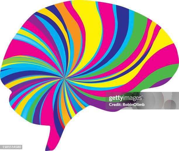 psychedelic brain icon - split personality stock illustrations