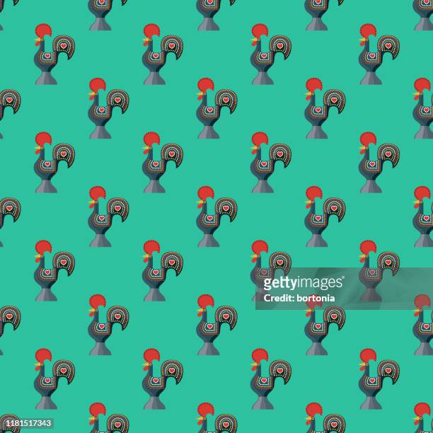 barcelos rooster portugal pattern - rooster print stock illustrations