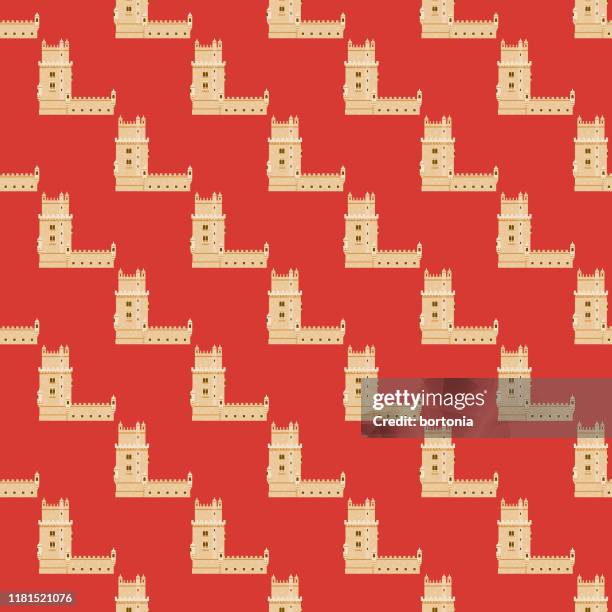 belem tower portugal pattern - belem tower lisbon stock illustrations