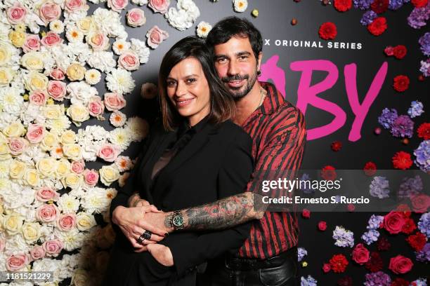 Claudia Pandolfi and Marco De Angelis attend the Netflix's Baby Season 2 Party at Zuma on October 16, 2019 in Rome, Italy.