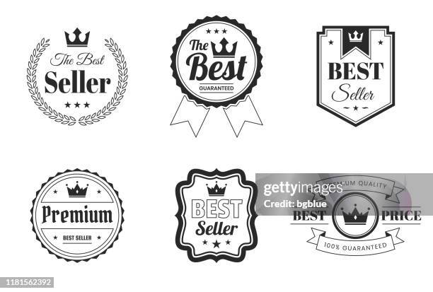 set of "best" badges and labels (outline, line art) - design elements - best seller concept stock illustrations