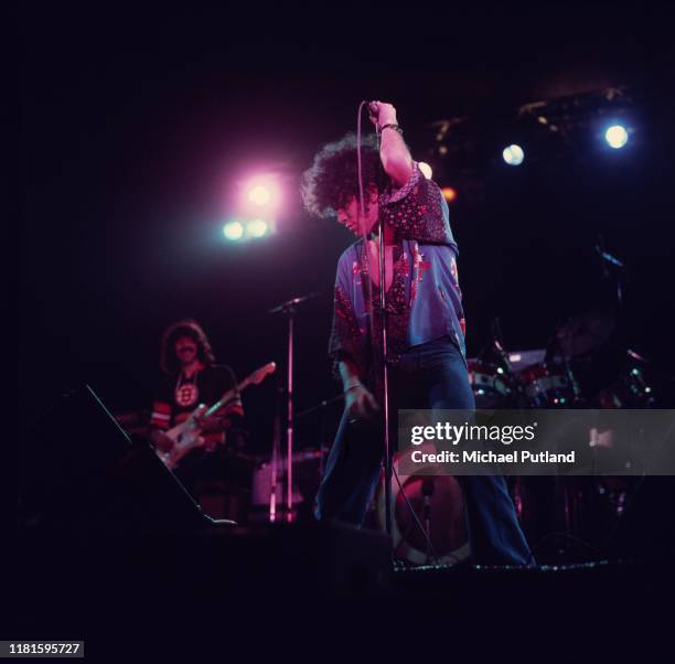 Guitarist Manny Charlton and singer Dan McCafferty of Scottish rock group Nazareth perform live on stage circa 1973.