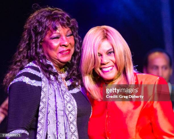 Singer Martha Reeves , recipient of the Casino Entertainment Legend Award, is greeted by singer/songwriter Claudette Rogers Robinson at at the Global...