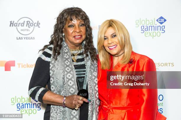 Casino Entertainment Legend Award recipient singer Martha Reeves and singer/songwriter Claudette Rogers Robinson attend the Global Gaming Expo's...