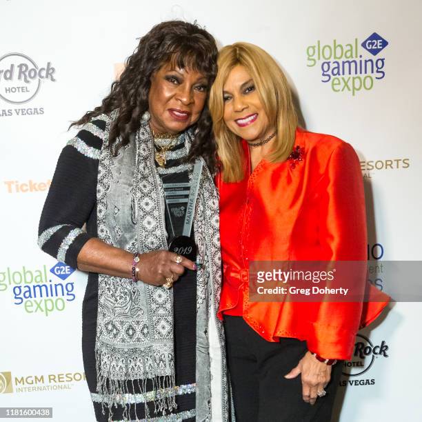 Casino Entertainment Legend Award recipient singer Martha Reeves and singer/songwriter Claudette Rogers Robinson attend the Global Gaming Expo's...
