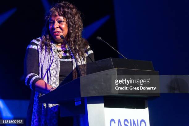 Singer Martha Reeves accepts the Casino Entertainment Legend Award at the Global Gaming Expo's seventh annual Casino Entertainment Awards at Vinyl...