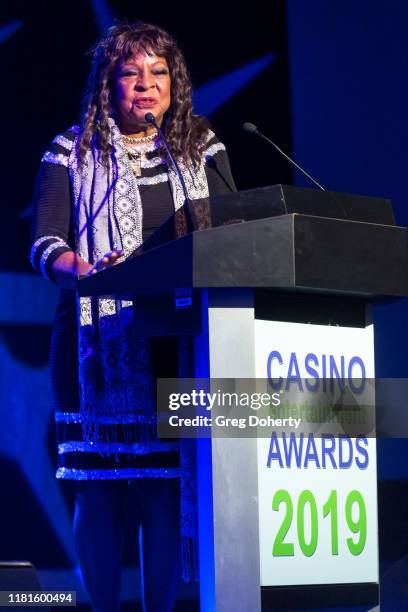 Singer Martha Reeves accepts the Casino Entertainment Legend Award at the Global Gaming Expo's seventh annual Casino Entertainment Awards at Vinyl...