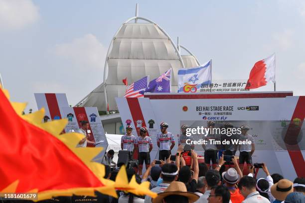 Start / Podium / Oliviero Troia of Italy and UAE - Team Emirates / Roberto Ferrari of Italy and UAE - Team Emirates / Fernando Gaviria of Colombia...