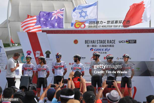 Start / Podium / Oliviero Troia of Italy and UAE - Team Emirates / Roberto Ferrari of Italy and UAE - Team Emirates / Fernando Gaviria of Colombia...