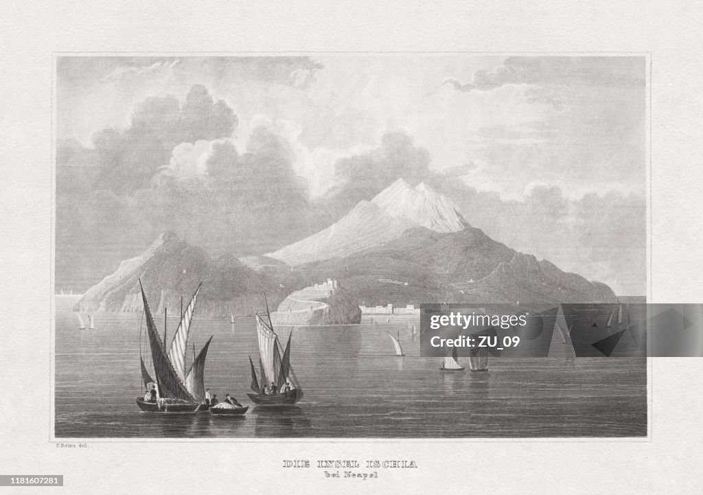 Ischia island near Naples, Italy, steel engraving, published in 1857