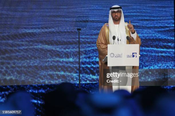 S Minister of State and CEO of the Abu Dhabi National Oil Company Sultan ahmed al-Jaber speaks during the opening ceremony of the Abu Dhabi...