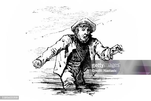 old sailor walking through water - air scribbles stock illustrations