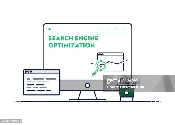vector line illustration concept for search engine optimization. editable stroke and pixel perfect. - search engine screen stock illustrations