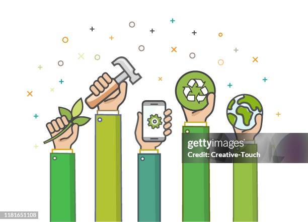 thin hands concepts - environmental management stock illustrations