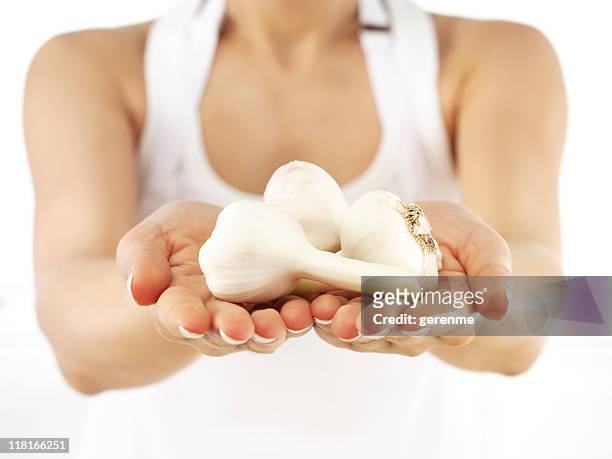 garlic - woman look up stockfoto's en -beelden
