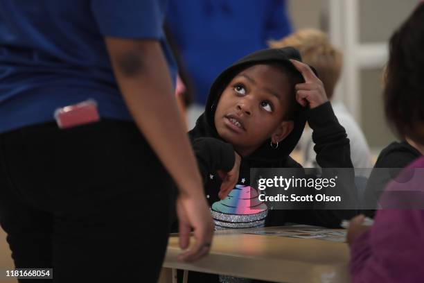 Students affected by the teachers' strike attend a program at the McCormick YMCA on October 17, 2019 in Chicago, Illinois. About 25,000 Chicago...