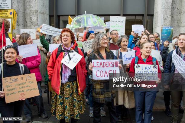 Extinction Rebellion environmental activists protests outside the offices of The Department of Working Pensions during a gathering where they...