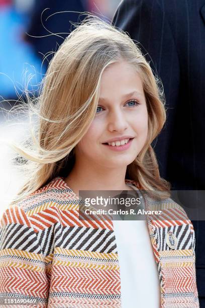 Princess Leonor of Spain arrives at Oviedo Cathedral ahead of the 'Princesa de Asturias Awards' 2019 on October 17, 2019 in Oviedo, Spain.