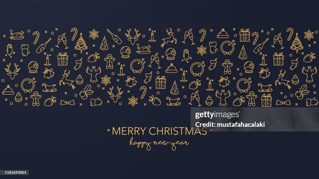 Dunkelblaue Weihnachtskarte mit goldenen Ikonen