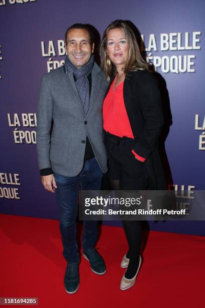 Actor Zinedine Soualem and Caroline Fraindt attend the "La Belle Epoque" Premiere at cinema Gaumont Opera Capucines on October 17, 2019 in Paris,...