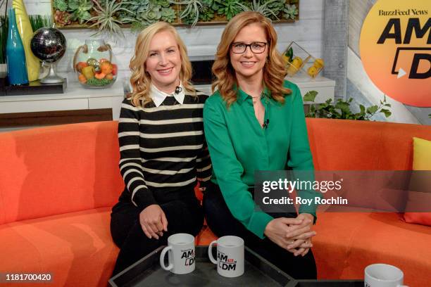 Actress Angela Kinsey and Jenna Fischer discuss "The Office Ladies" with BuzzFeed's "AM To DM" on October 17, 2019 in New York City.