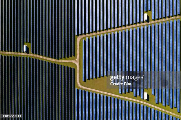 solar power station, aerial view - solar cell structure stock pictures, royalty-free photos & images