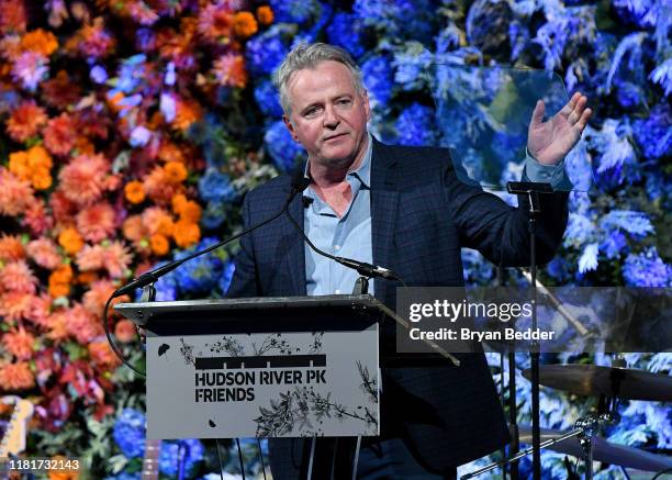 Aidan Quinn speaks onstage during the Hudson River Park Annual Gala at Cipriani South Street on October 17, 2019 in New York City.