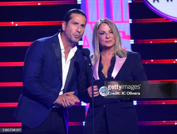 Gregorio Pernia and Ana Maria Polo speak onstage during the 2019 Latin American Music Awards at Dolby Theatre on October 17, 2019 in Hollywood,...