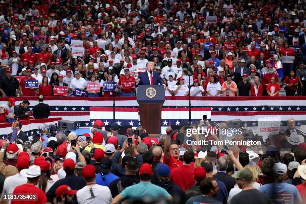 President Donald Trump speaks during a "Keep America Great" Campaign Rally at American Airlines Center on October 17, 2019 in Dallas, Texas.