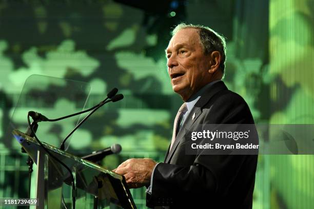 Honoree Michael Bloomberg speaks onstage during the Hudson River Park Annual Gala at Cipriani South Street on October 17, 2019 in New York City.