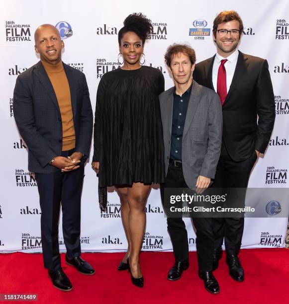 Karan Kendrick, Tim Blake Nelson and Andrew Lanham attend The 28th Philadelphia Film Festival opening night premier of "Just Mercy" at Philadelphia...