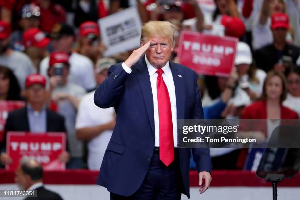 President Donald Trump speaks during a "Keep America Great" Campaign Rally at American Airlines Center on October 17, 2019 in Dallas, Texas.